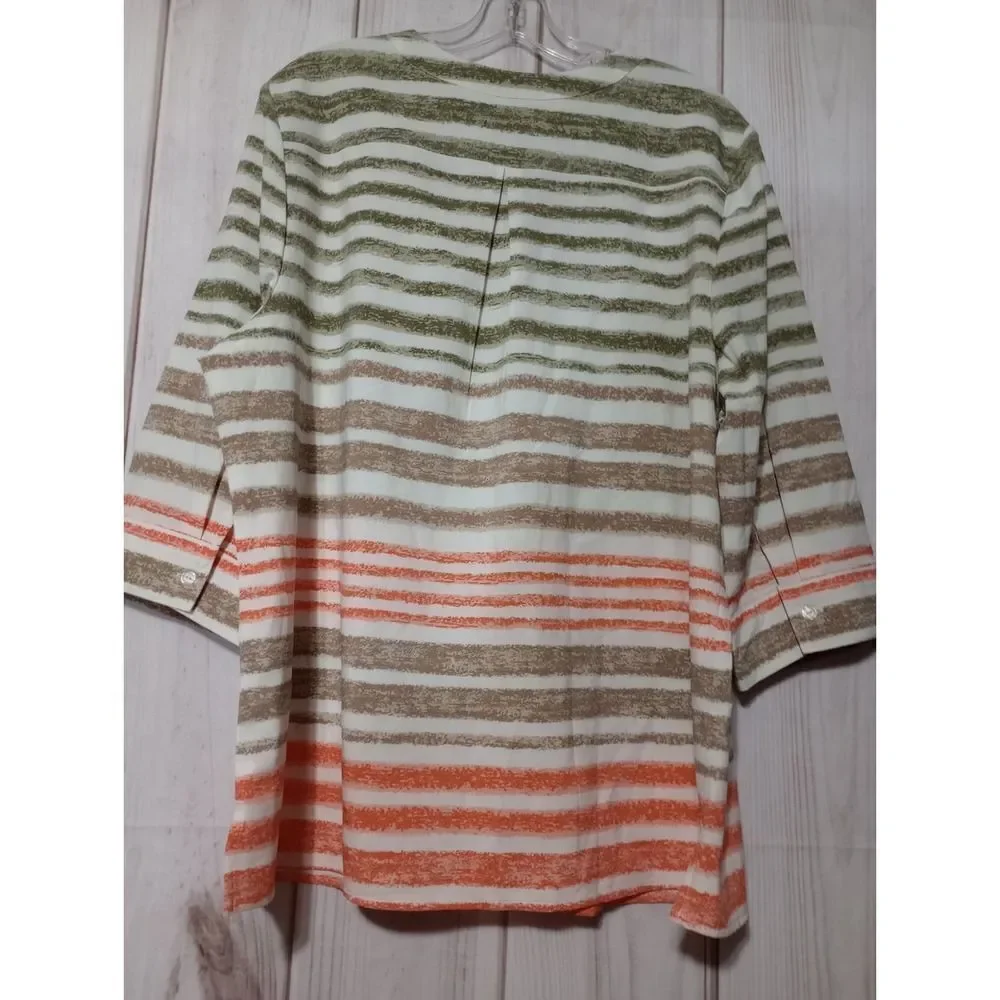 d & co Womens Tunic Top Ladies XL 3/4 Sleeve Striped Button‎ Up Casual Blouse - Picture 2 of 7